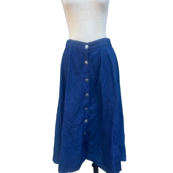 Vintage Western Skirt Womens Medium Blue Chambray Midi Nickel Button Cowgirl - Picture 5 of 12